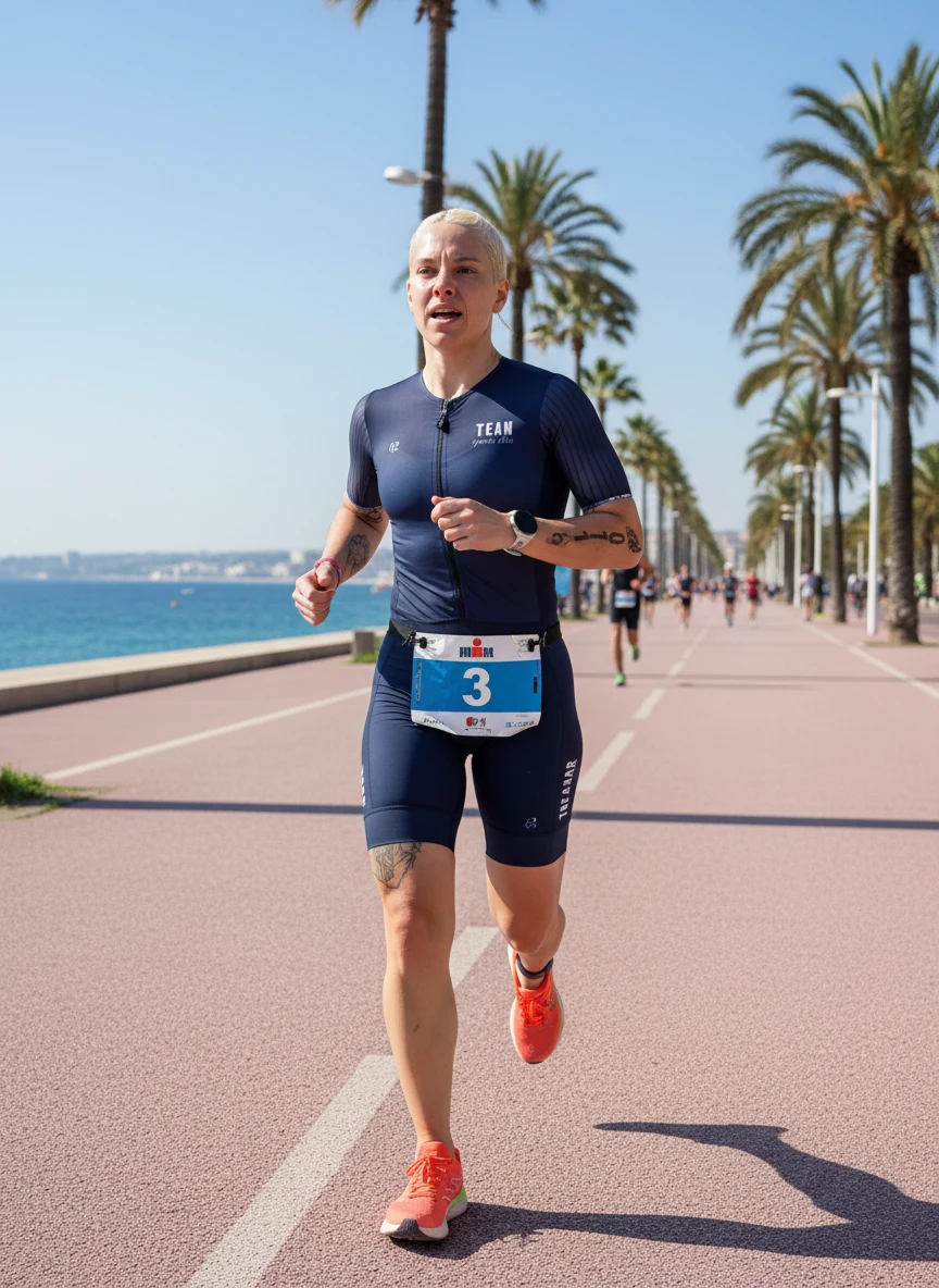 Zoe läuft über die Promenade des Anglais in Nizza